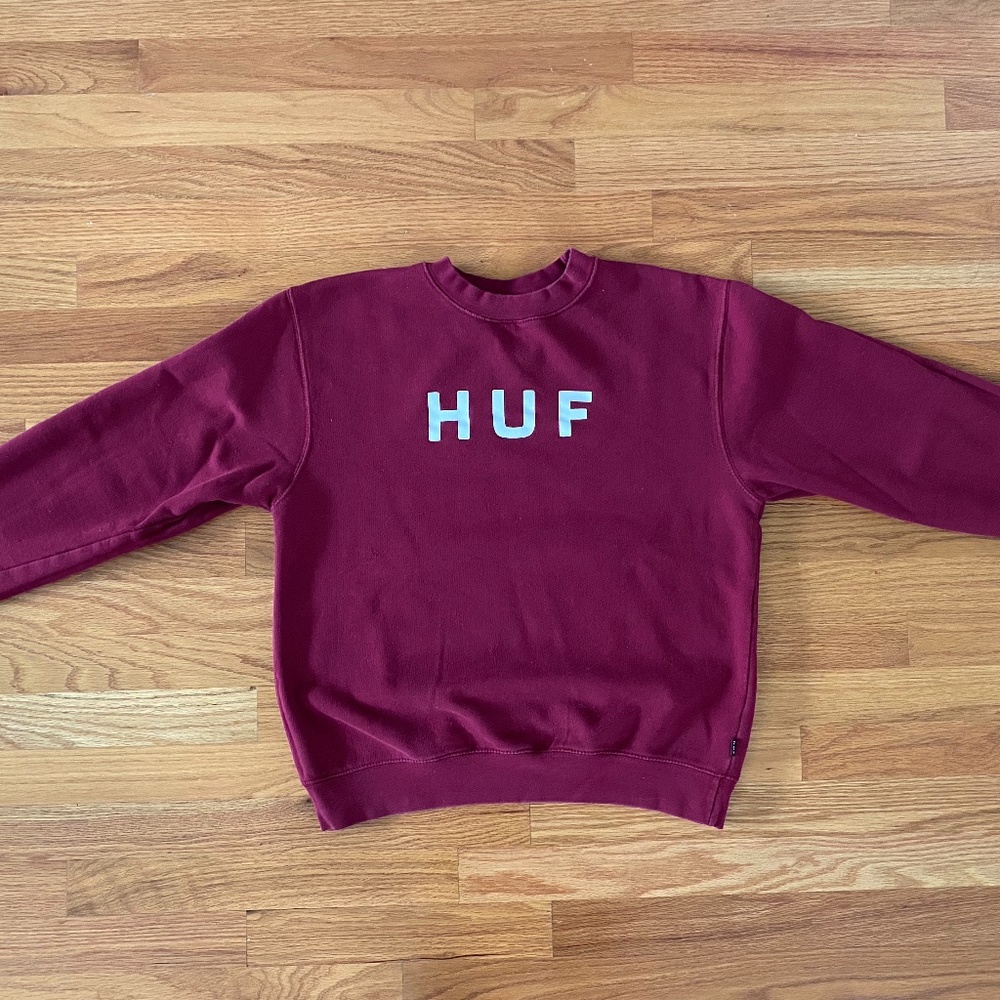 Huf Worldwide Burgundy Men's Crewneck Sweater